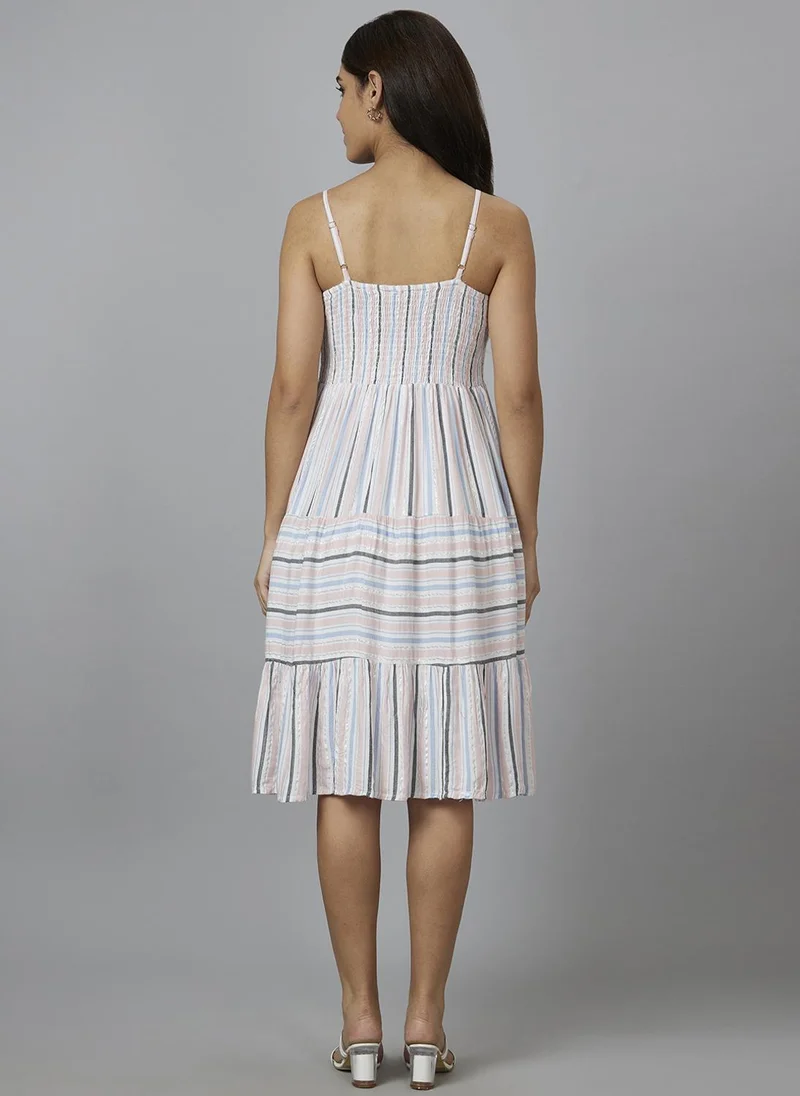 globus Globus Women Shoulder Straps Striped A-Line Dress